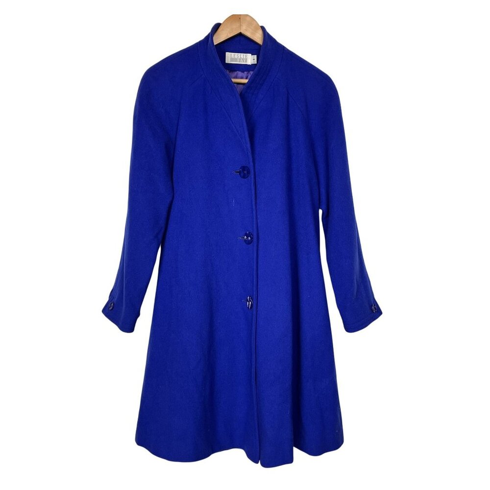 VTG Leslie‎ Fay Peacoat Womens 6 Blue 80% Wool Oversized USA